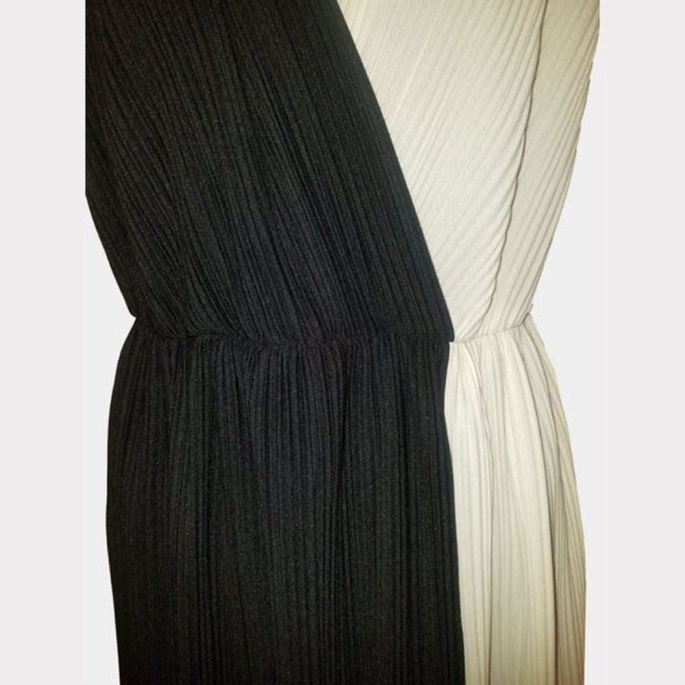 Vtg 70s Black & White Plisse Pleat Dress 16 ½ - Picture 4 of 8